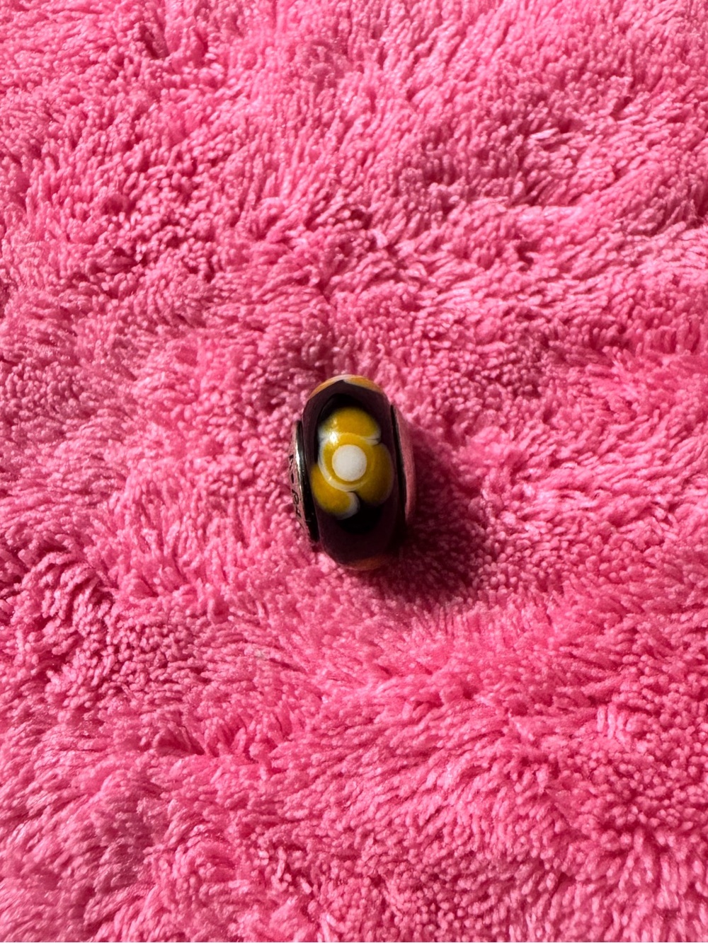 Pandora Black Murano glass charm  with Yellow Flower Accent